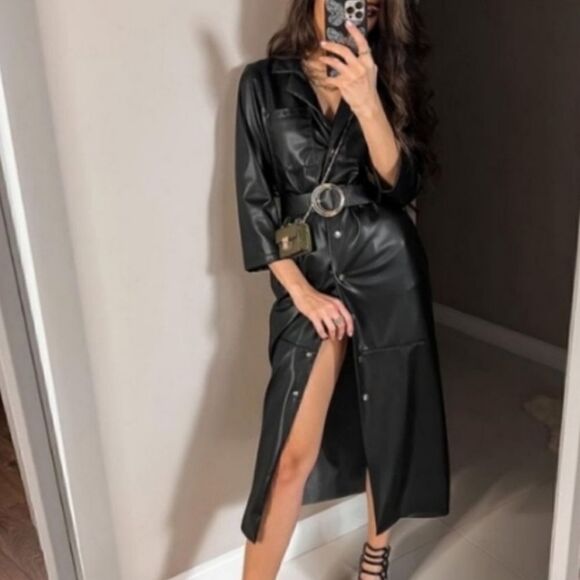 NWT Zara Faux leather shirt dress - Picture 11 of 12